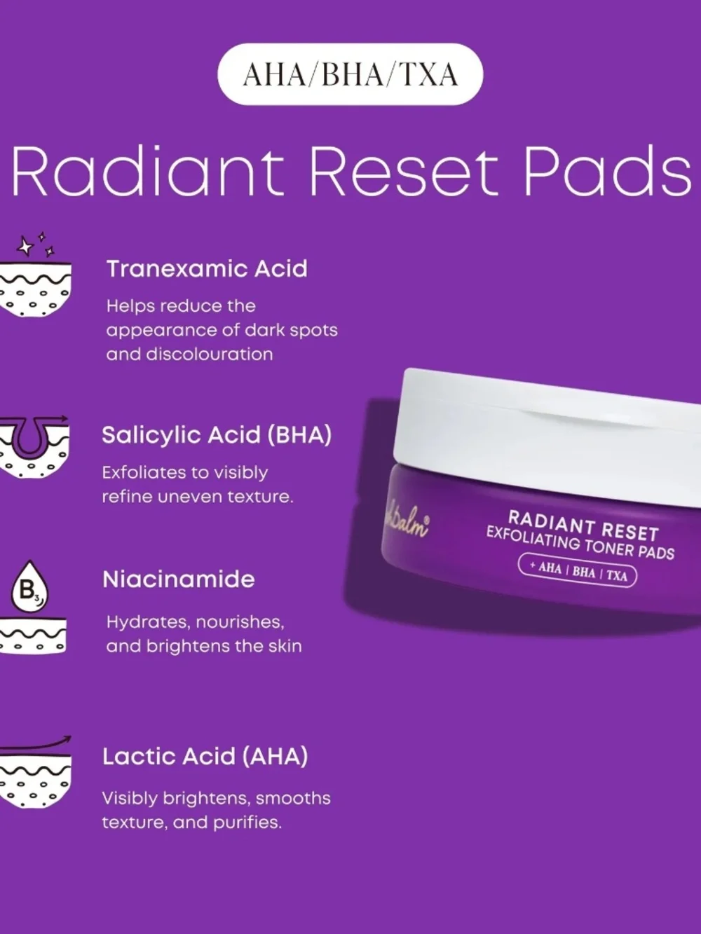 Bushbalm NIB Radiant Reset Exfoliating Toner Pads